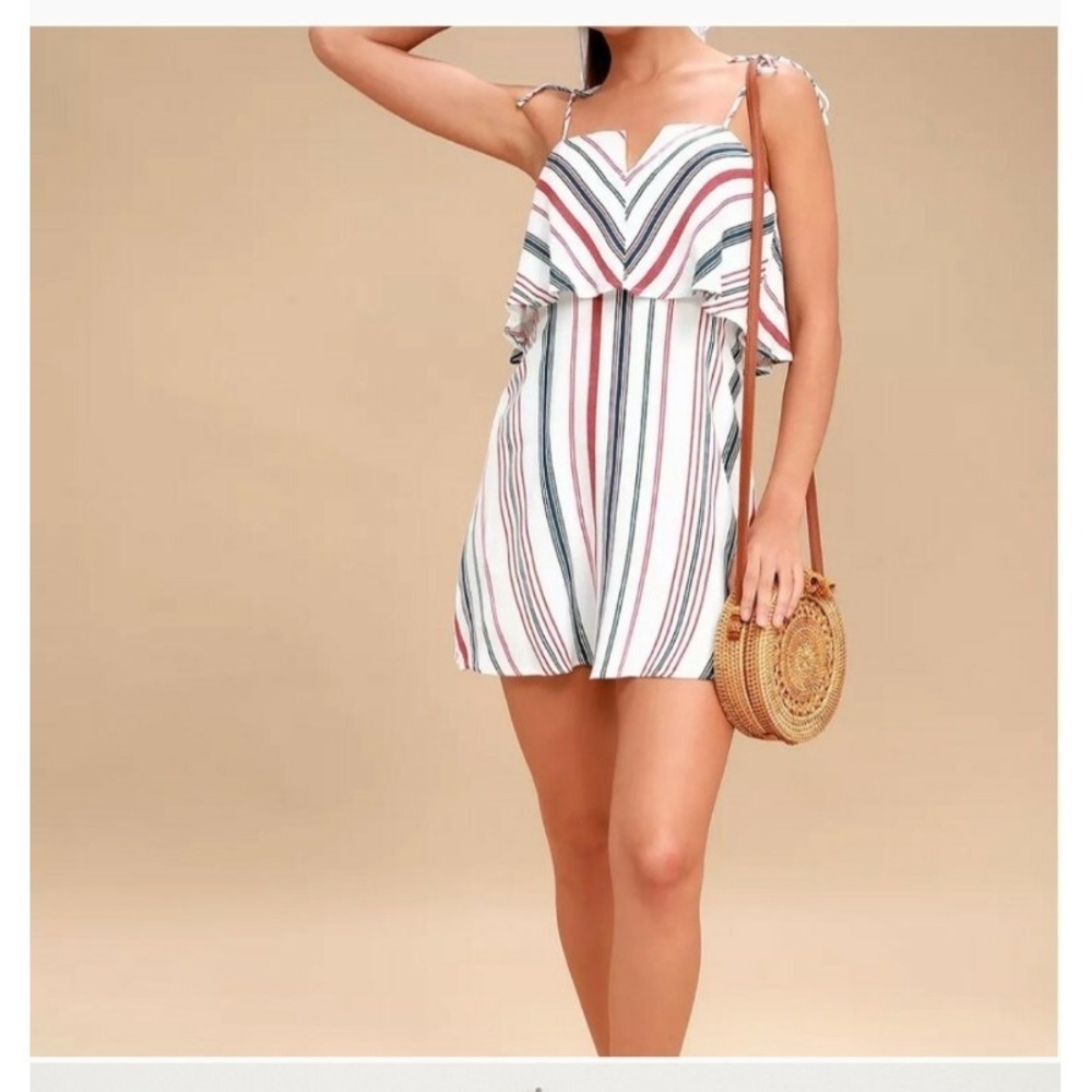 Lulu's Red White Blue Dandy Days Striped Flounce‎ Mini Dress Size S Small NWT